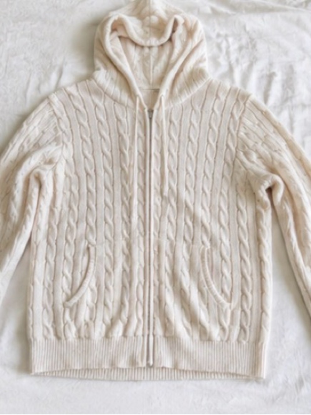 Brandy Melville Cream Cable Knit Zip Hoodie - Picture 2 of 7